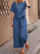 Solid Short Sleeves Loose Two Piece Suit